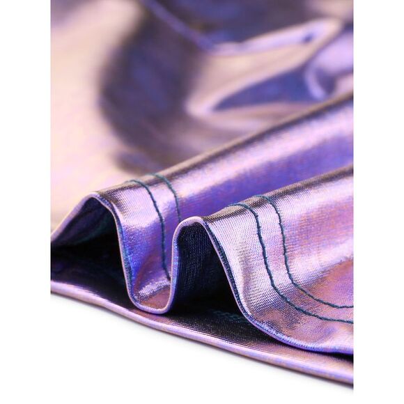 Sparkle Party Tops Short Sleeve Mock Neck Metallic Crop Top Blue - Picture 5 of 6